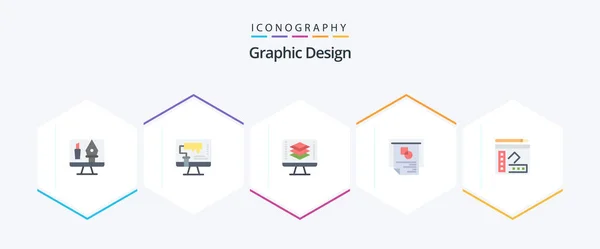 Graphic Design Flat Icon Pack Including Book Presentation Tool Layout — Stockvektor