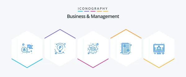 Business Management Blue Icon Pack Including Business Price System Invoice — Vettoriale Stock