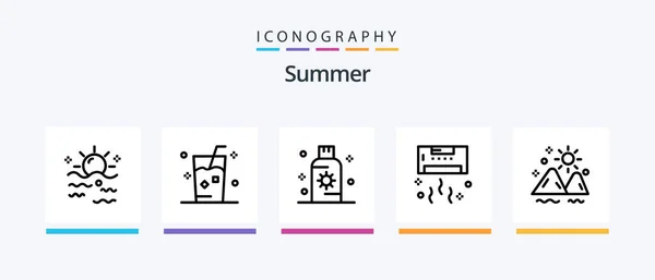 Summer Line Icon Pack Including Cool Air Summer Ice Drink — Stok Vektör