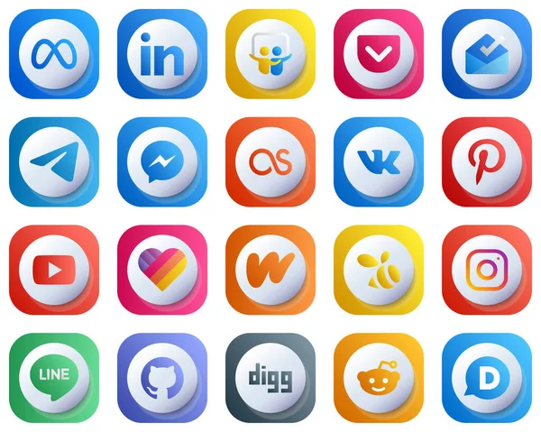 Cute Gradient Icons Major Social Media Pack Video Pinterest Messenger — Stock Vector