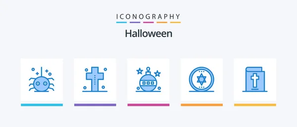 Halloween Blue Icon Pack Including Bible Halloween Tombstone Circle Halloween — Vettoriale Stock