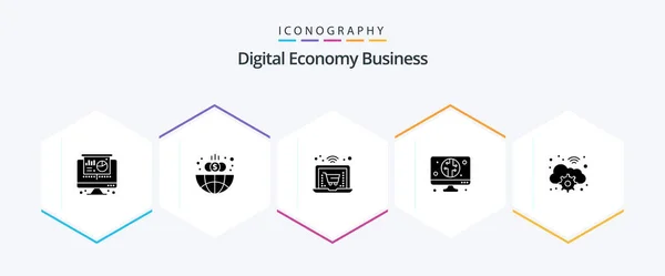 Digital Economy Business Glyph Icon Pack Including Wifi Shopping Gear — Stockový vektor