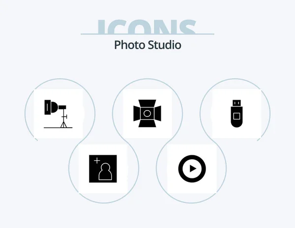 Photo Studio Glyph Icon Pack Icon Design Photo Storage — Archivo Imágenes Vectoriales