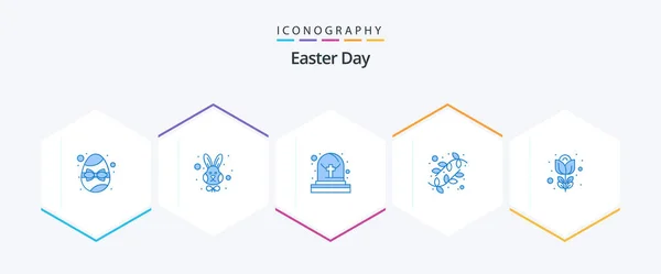 Easter Blue Icon Pack Including Nature Easter Cemetery Nature Catkin — Stok Vektör