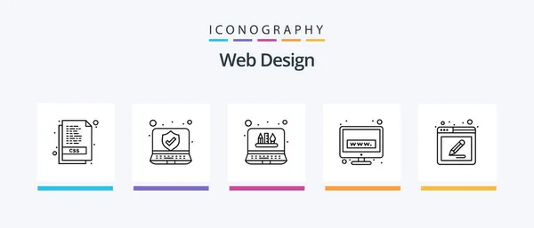 Web Design Line Icon Pack Including Web Page Globe Design — Vettoriale Stock