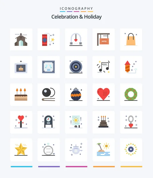 Creative Celebration Holiday Flat Icon Pack Hotel Hanging Firework Board — Stockvector