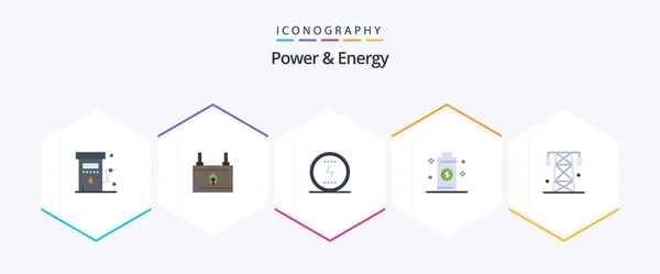 Power Energy Flat Icon Pack Including Energy Battery Electricity Social — Stock Vector
