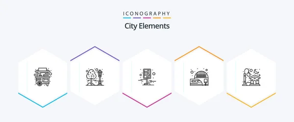 City Elements Line Icon Pack Including Home Suburban City Electric — Stockvector