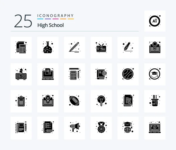 High School Solid Glyph Icon Pack Including Explore Marker Pencil — Stockvector