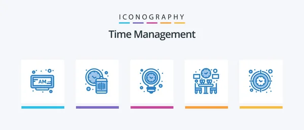 Time Management Blue Icon Pack Включая Часы Бесплатно Часы Ужин — стоковый вектор