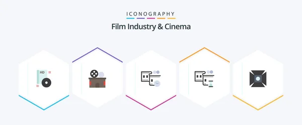 Cenima Flat Icon Pack Including Highlight Movie Reel Ticket Film — Vettoriale Stock
