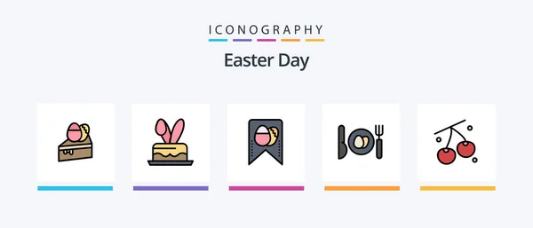 Easter Line Filled Icon Pack Including Tag Holiday Mail Creative — Vettoriale Stock
