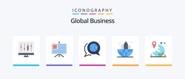 Global Business Flat Icon Pack Including Headquarter City Communication Business — Stock Vector