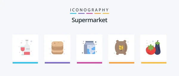 Supermarket Flat Icon Pack Including Shopping Flour Sack Shop Flour — Image vectorielle