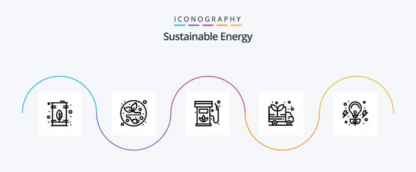 Sustainable Energy Line Icon Pack Including Energy Van Biodiesel Green — Stok Vektör