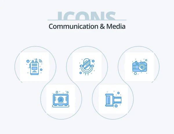 Communication Media Blue Icon Pack Icon Design Photos Sound Recorder — Vettoriale Stock