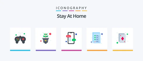 Stay Home Flat Icon Pack Including Cards Work List Growing — Stock Vector