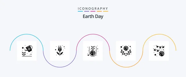 Earth Day Glyph Icon Pack Including Planet Earth Leaf Earth — 图库矢量图片