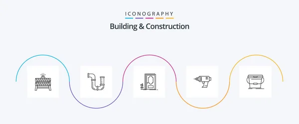 Building Construction Line Icon Pack Including Cordless Power Tools Drill — Stok Vektör