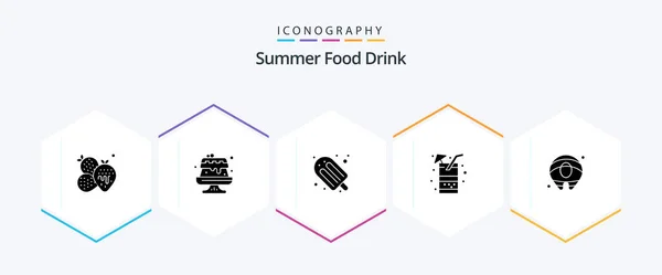 Summer Food Drink Glyph Icon Pack Including Salmon Summer Holiday — Stock Vector