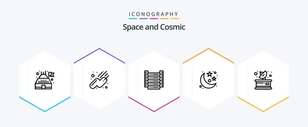 Space Line Icon Pack Including Receiver Media Information Communication Space — Stockvector