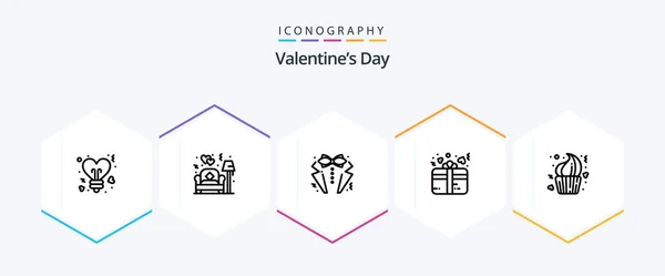 Valentines Day Line Icon Pack Including Bakery Present Bow Love — 图库矢量图片