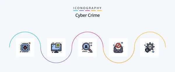 Cyber Crime Line Filled Flat Icon Pack Including Spy Ware — Stock Vector