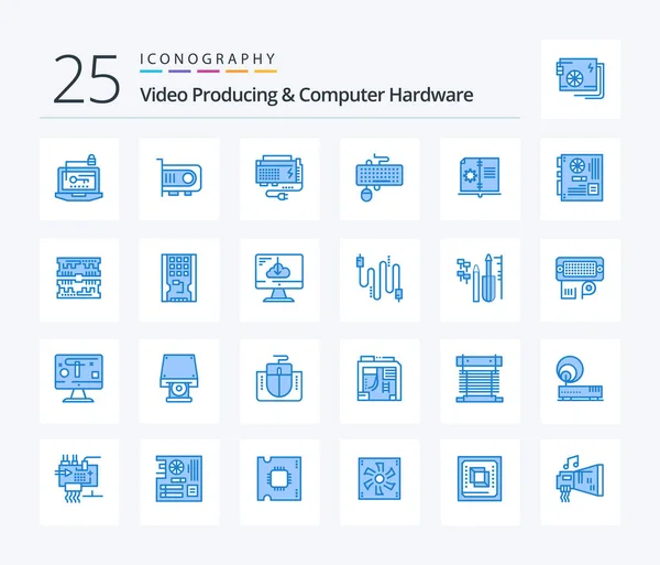 Video Producing Computer Hardware Blue Color Icon Pack Including Mouse — 스톡 벡터