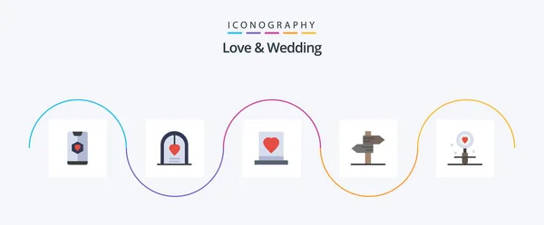 Love Wedding Flat Icon Pack Including Love Direction Marriage Passion — Stockvector