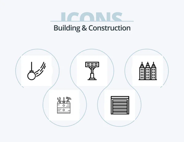 Building Construction Line Icon Pack Icon Design House City Cone — Archivo Imágenes Vectoriales