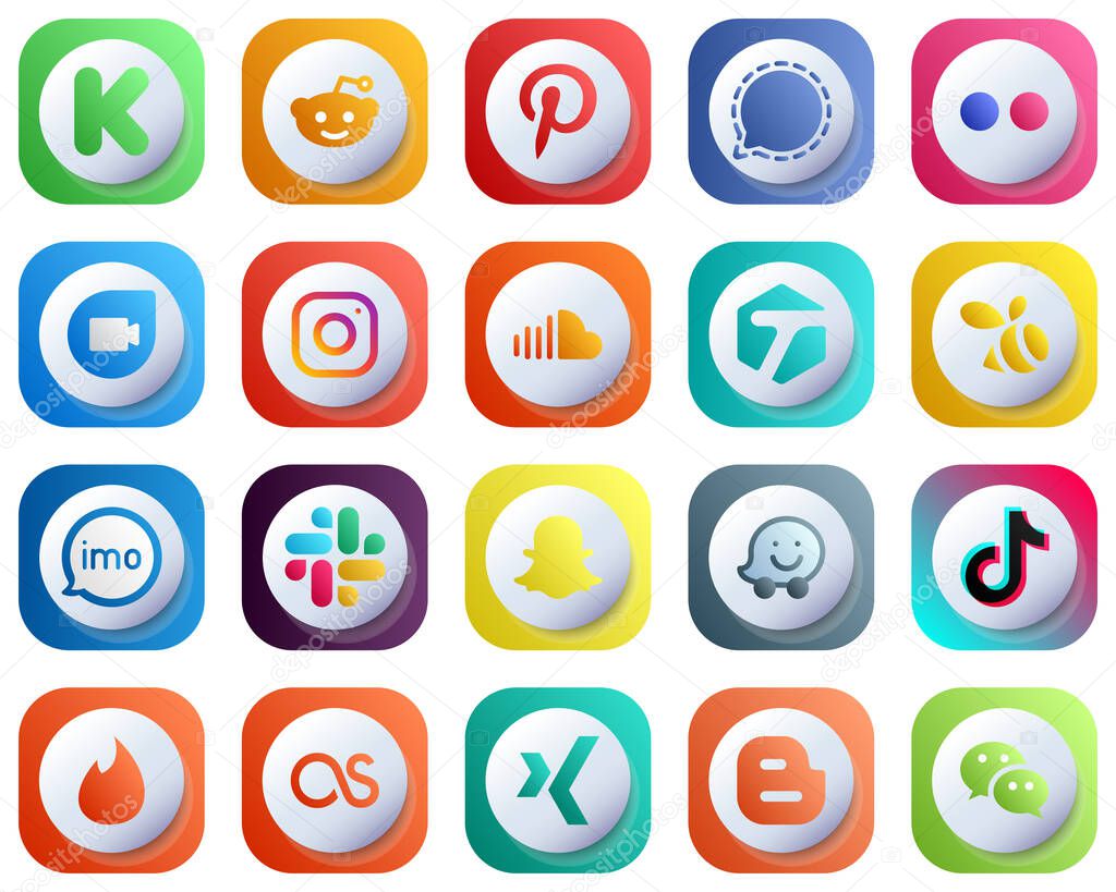 20 Cute 3D Gradient Minimalist Social Media Icons such as swarm. music. yahoo and sound icons. Professional and Unique
