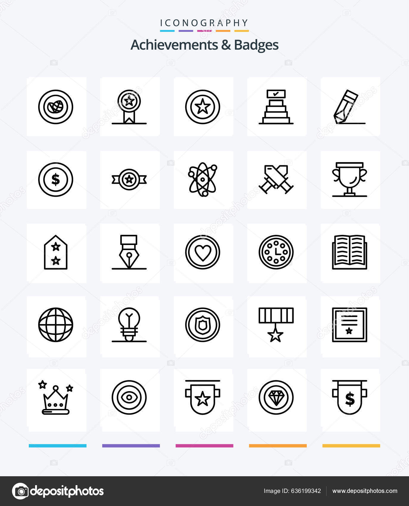 Creative Achievements Badges Outline Icon Pack Pencil Achievement