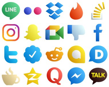 20 High Quality Gradient Social Media Icons such as facebook. overflow. video and snapchat icons. Professional and high definition