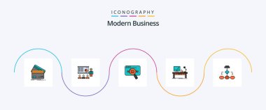 Modern Business Line Filled Flat 5 Icon Pack Including data. analytic. analytics. research. people