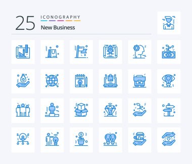 New Business 25 Blue Color icon pack including business. gear. business. brain. business