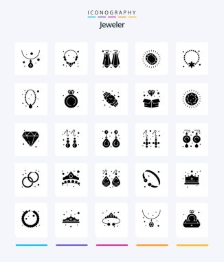 Creative Jewellery 25 Glyph Solid Black icon pack  Such As diamond. ornament. jewelry. necklace. jewelry