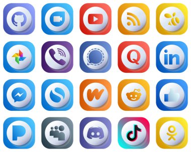 20 Cute Simple 3D Gradient Social Media Icons such as professional. question. viber. quora and mesenger icons. Editable and High-Resolution