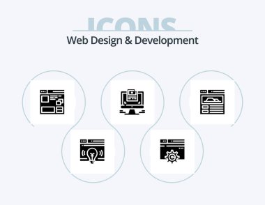 Web Design And Development Glyph Icon Pack 5 Icon Design. screen . window. gear . web . internet
