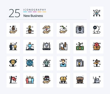 New Business 25 Line Filled icon pack including achievement. hand. pot. growth. love