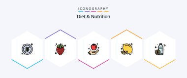 Diet And Nutrition 25 FilledLine icon pack including healthy. bottle. fruit. lemon fruit. diet food