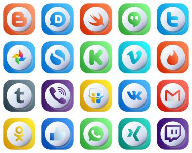 20 Cute High Quality 3D Gradient Social Media Icons such as viber. simple. tumblr and video icons. Professional and Customizable