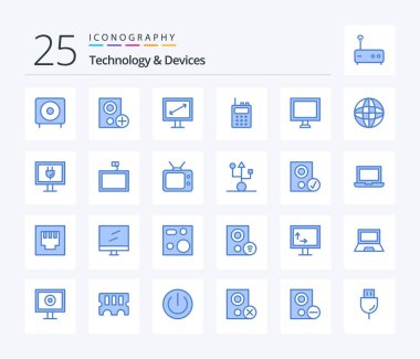 Devices 25 Blue Color icon pack including display. walkie talkie. hardware. radio. tv