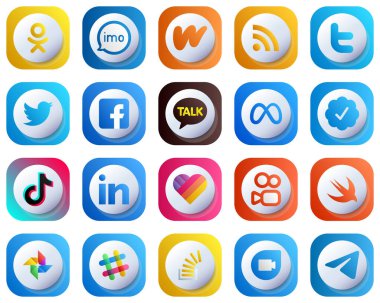 20 Cute 3D Gradient Icons of Major Social Media Platforms such as twitter verified badge. meta. feed. kakao talk and fb icons. Fully Customizable and Minimalist