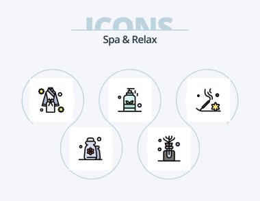 Spa And Relax Line Filled Icon Pack 5 Icon Design. cosmetics . relax . candle in bowl. bowl