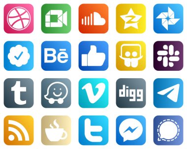 20 High Resolution Social Media Icons such as tumblr. slideshare. tencent. facebook and behance icons. Modern and professional