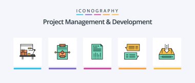 Project Management And Development Line Filled 5 Icon Pack Including like. remarks. concept. appriciate. light. Creative Icons Design