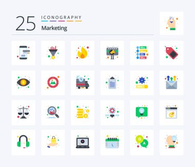 Marketing 25 Flat Color icon pack including advertisement. billboard. fire. advertising. ad