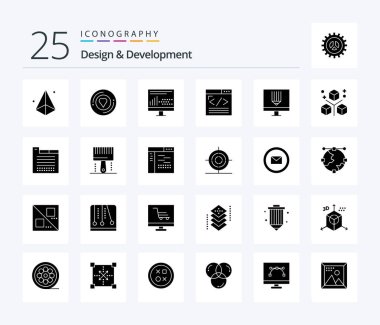 Design & Development 25 Solid Glyph icon pack including web design. coding. sticker. browser. programing