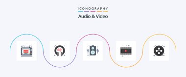 Audio And Video Flat 5 Icon Pack Including . movie reel. audio. movie. movie