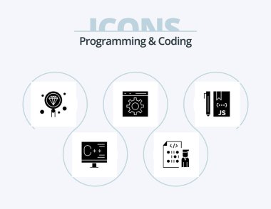 Programming And Coding Glyph Icon Pack 5 Icon Design. development. coding. programmer. search. development